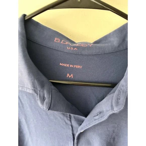 B Draddy Polo Shirt Mens Medium‎ Blue Pullover Stretch Embroidered Casual Peru - Picture 2 of 8